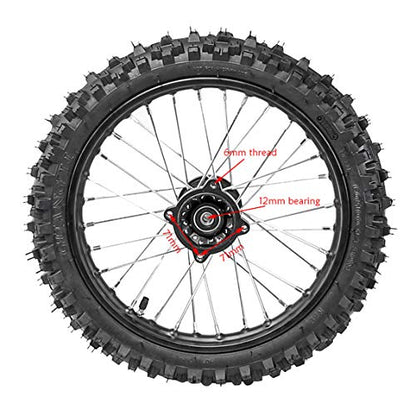 60/100-14 Front Tire Rim Wheel With 12mm Bearing & 210mm Front Brake Disc Rotor for Dirt Pit Trail Bike