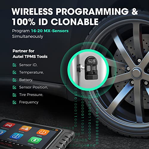 Autel TPMS Sensor, MX-Sensor 2 in 1 (315MHz + 433MHz) for 99% of Cars, Wireless Programming 100% Cloneable, Same as OE Sensors, 6-Year Battery Life (Press-in Metal Valve, 8PCS)