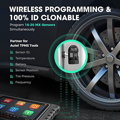 Autel TPMS Sensor, MX-Sensor 2 in 1 (315MHz + 433MHz) for 99% of Cars, Wireless Programming 100% Cloneable, Same as OE Sensors, 6-Year Battery Life (Press-in Metal Valve, 8PCS)