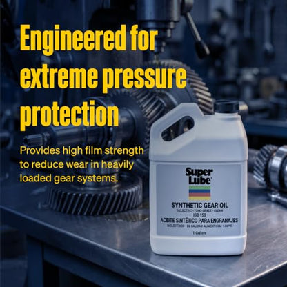 Super Lube Synthetic Gear Oil - Heavy Duty Synthetic Machinery Oil for Truck & Auto Maintenance - NSF H1 Food Grade Gear Lubricant - ISO 150 - Translucent Amber - Bottle - 1 gal (54101) - size: ISO 150 - 1gal Bottle
