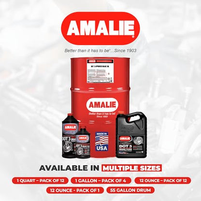 Amalie DOT 3 Brake Fluid (160-65031-EA), Heavy Duty Drum & Disc Brake Fluid for Cars, Trucks & Motorcycles with Corrosion Protection & Long-Term Stability, Made in USA, 12oz - size: 12 Ounce, Single bottle