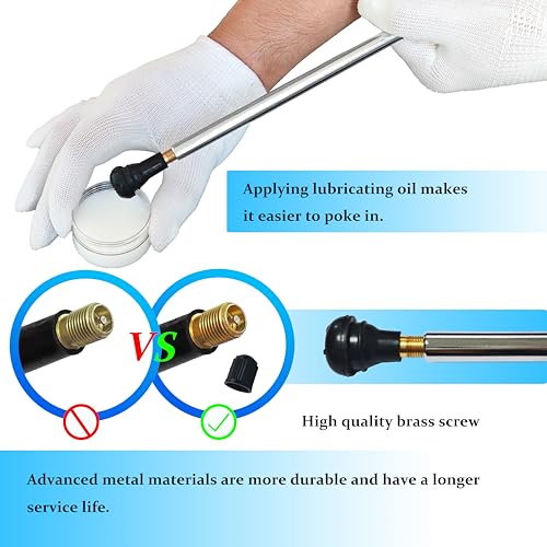 Tire Valve Stem Core Replacement Tool Kit - Quick Change Tool for Cars, Trucks, ATVs, Motorcycles with 4 TR413 Stems, Lubricant Grease & Gloves - size: TR413