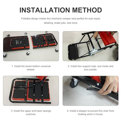 48" 2 in 1 Folding Rolling Garage Shop Creeper Roller Seat, Work Stool with 350Lbs Capacity