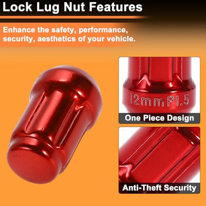 M12x1.5 Wheel Locking Nut with 1 Socket Key for Honda for Toyota Anti-Theft Tyre Tire Lock Nuts Removal Tool Red 1 Set - color: Red