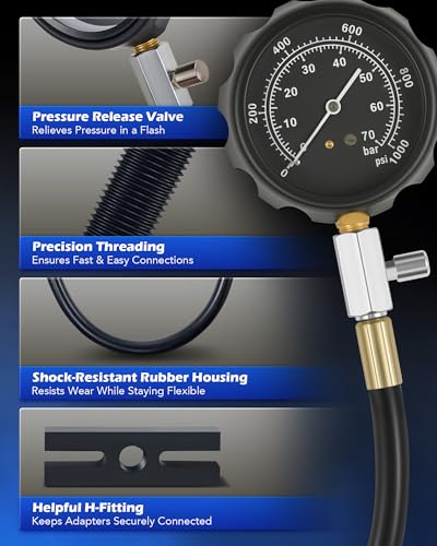 OMT 18pc Diesel Engine Compression Tester Kit, Adjustable Pressure Gauge