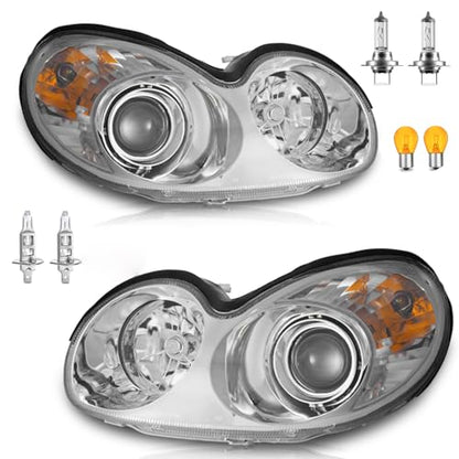 Halogen W/Bulbs Headlights for 2002-2005 Hyundai Sonata 4-Dr - color: Chrome Housing | With High & Low Beam Bulbs