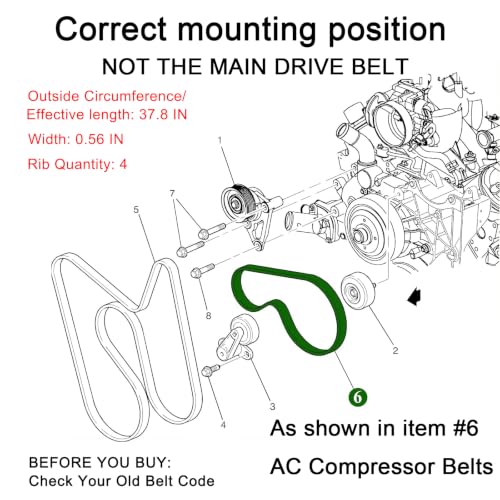 AC Belt 12576447 4PK960 for 1999-2008 Chevy Silverado 1500 2500 GMC Sierra Tahoe Yukon Escalade 4.8L 5.3L 6.0L V8, Air Compressor Serpentine Belt,K040378 Anti-Stretch Rubber Built for 60K+ Miles - size: 4PK960