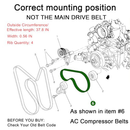 AC Belt 12576447 4PK960 for 1999-2008 Chevy Silverado 1500 2500 GMC Sierra Tahoe Yukon Escalade 4.8L 5.3L 6.0L V8, Air Compressor Serpentine Belt,K040378 Anti-Stretch Rubber Built for 60K+ Miles - size: 4PK960