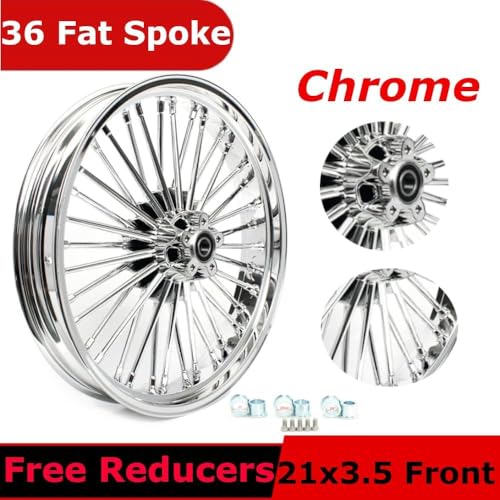 TOFR 21x3.5 18x3.5 Chrome Fat Spoke Wheels For Harley Softail Models 00-22 - color: Chrome, size: Front:21x3.5 Rear:18x3.5