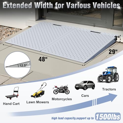 TOCRETOARE Shed Ramp, Heavy-Duty Loading Ramps for Lawn Mower, 29" L x 48" W Curb Ramp with Anti-Slip Punch Plate, 1500 lbs Capacity (29" L x 48" W) - size: 29" L x 48" W
