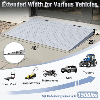 TOCRETOARE Shed Ramp, Heavy-Duty Loading Ramps for Lawn Mower, 29" L x 48" W Curb Ramp with Anti-Slip Punch Plate, 1500 lbs Capacity (29" L x 48" W) - size: 29" L x 48" W