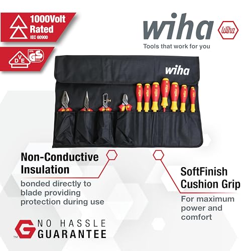 Wiha 32986 Insulated Industrial Pliers/Drivers Set in Roll Out Pouch, 11-Piece