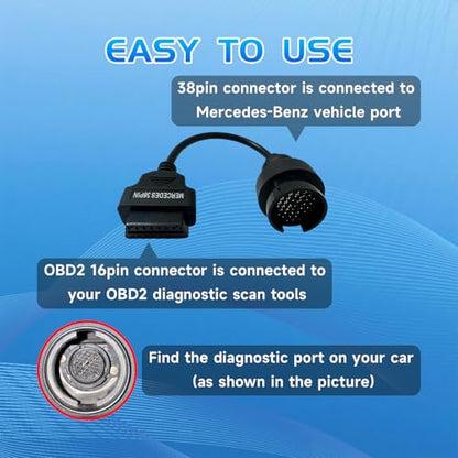 OBD2 to OBD1 Cable for MB Benz 38 Pin OBD2 Adapter Diagnostic Connector - style: Fit for Benz-38pin