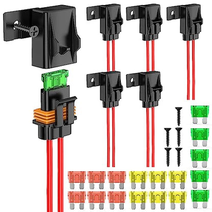 Nilight 6PCS Inline Fuse Holder 12AWG Waterproof ATC/ATO Blade Holder - color: 18Pcs Fuses + 12AWG Holder 6