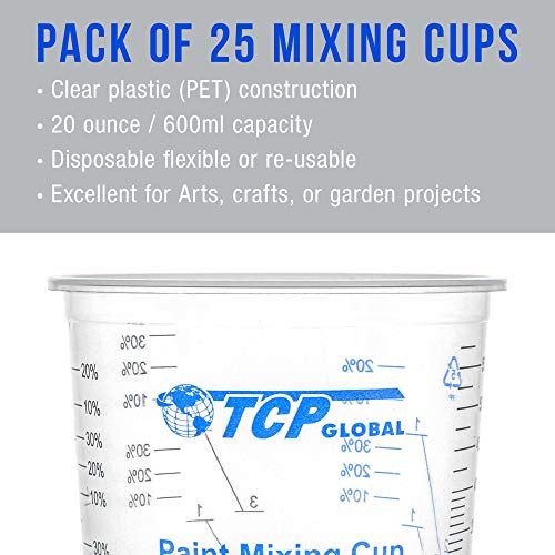 TCP Global 20 oz. (600ml) Graduated Plastic Mixing Cups - Box of 25
