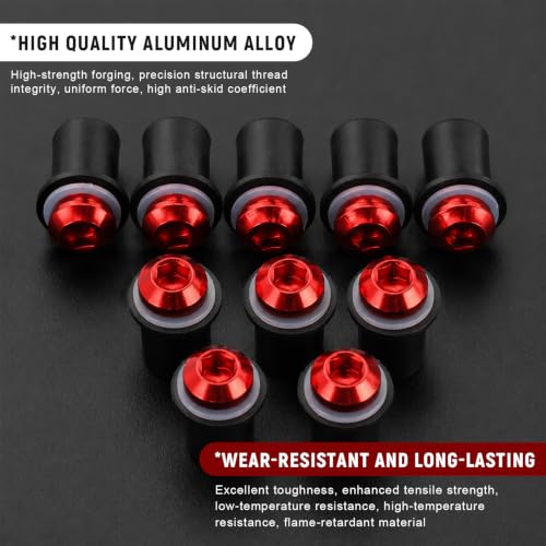 10PCS Motorcycle Windshield Bolt Kit, M5 Motorbike Fairing Bolts Nuts (Red) - color: Red
