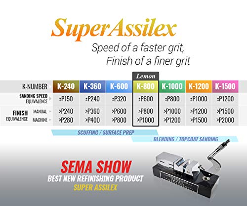 Super Assilex Flexible Sanding Sheets Job-PAK, Lemon K-800, U191-1509, 4 Sheets + 1 M Hand Pad for Half Sheets - color: K-800 Lemon, size: w/ Half-sheet M Pad