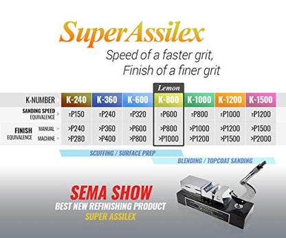 Super Assilex Flexible Sanding Sheets Job-PAK, Lemon K-800, U191-1509, 4 Sheets + 1 M Hand Pad for Half Sheets - color: K-800 Lemon, size: w/ Half-sheet M Pad