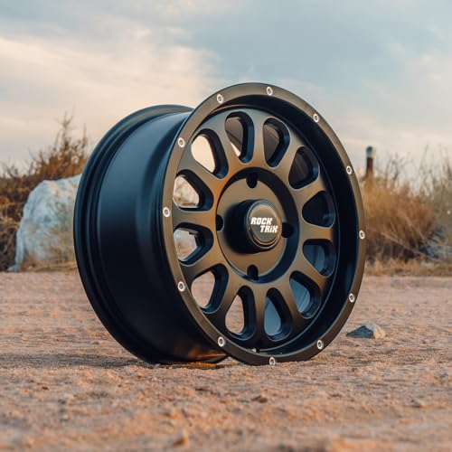RockTrix RT111 15x7 ATV UTV Wheel 4x110 4+3 Offset, Matte Black, 4pc Set - size: 15x7 (4+3) 4pc