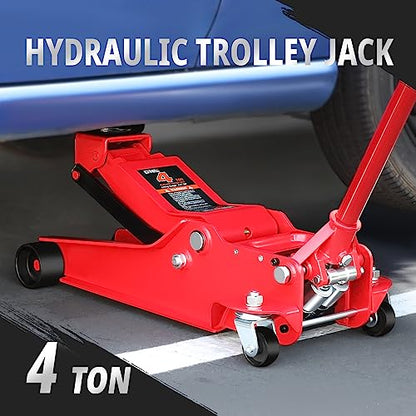 DNA Motoring Low Profile Hydraulic Trolley Service/Floor Jack, 4 Ton (8000 lbs) Capacity, Lifting Range 4.5"-20",Red,TOOLS-00307 - color: Red, style: 4 ton