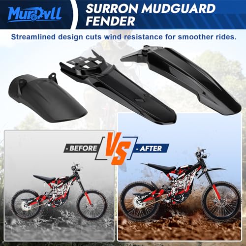 Front Rear Fender Set for Surron, Extended Rear Fender, Rear Shock Fender, 3PCS Mud Guards Mudguard Fender Compatible with Sur Ron Light Bee X S Segway X160 X260 Motorcycle Electric Dirt Bike Black - style: Front Rear Fender kit