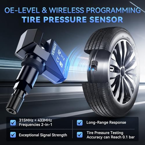 MUCAR VENU5 TPMS Sensor Set of 4, Activation Relearn by Universal TPMS Tool,Tire Pressure Sensor 2-in-1 (315MHz + 433MHz) OE Programmed by T261/VENU iPro for 98% Vehicle Model