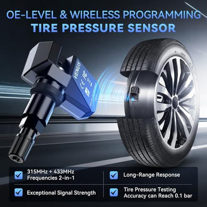 MUCAR VENU5 TPMS Sensor Set of 4, Activation Relearn by Universal TPMS Tool,Tire Pressure Sensor 2-in-1 (315MHz + 433MHz) OE Programmed by T261/VENU iPro for 98% Vehicle Model