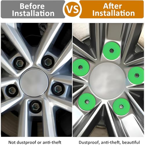 20PCS Car Wheel Lug Nut Covers, 17mm Wheel Bolt Cover Caps with Removal Tool, Black Lug Nut Covers Replacement 1K0 601 173 Compatible with VW Jetta Beetle Passat GTI CC (Green) - color: Green