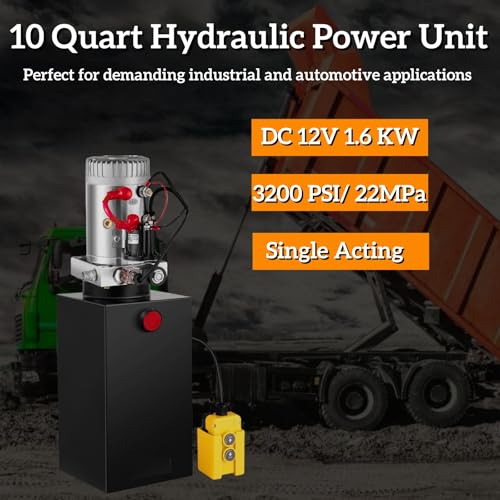 12V DC 단동 유압 펌프 - 10쿼트 스틸 저장소, 3200 PSI, SAE #6 커넥터 - 덤프 트레일러, 자동차 리프트 및 유압 파워 유닛용 Mixizap - color: 싱글 액팅, size: 10 Quart