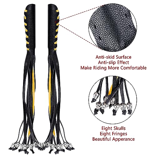 2 PCS Faux Leather Motorcycle Lever Covers with Fringes, Motorcycle Brake Clutch Lever Covers Grip Tassels Motorcycle Handlebar Handle Grip Covers, Fringed Leather Lever Covers Wraps with Skulls - color: Black & Yellow Laces*1 & Black Laces*1