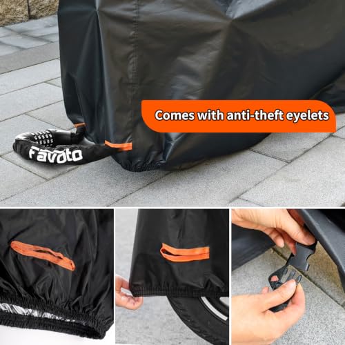 Motorcycle Cover Waterproof Outdoor, 420D Heavy‑Duty Thick Powersports Vehicle Covers with Breathable Vent Windows, Fits Up to 104 Inch, Lock-Holes, Storage Bag & Night Reflective Design - size: 2XL