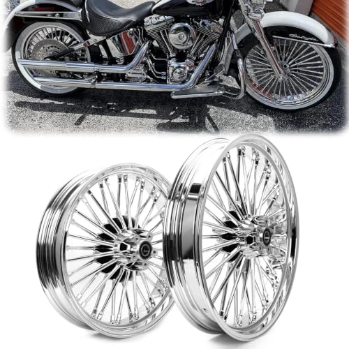 TOFR 21x3.5 18x3.5 Chrome Fat Spoke Wheels For Harley Softail Models 00-22 - color: Chrome, size: Front:21x3.5 Rear:18x3.5