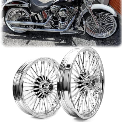 TOFR 21x3.5 18x3.5 Chrome Fat Spoke Wheels For Harley Softail Models 00-22 - color: Chrome, size: Front:21x3.5 Rear:18x3.5