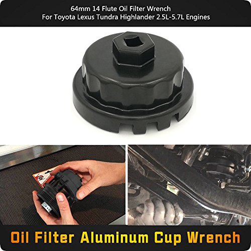 Aluminum Cup Wrench for Removing Toyota Oil Filter Caps, 64mm Flute, Fits 2.5L to 5.7L Engines, Black