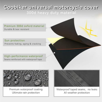Motorcycle Cover Waterproof Outdoor All Season Protection - size: 96.5"