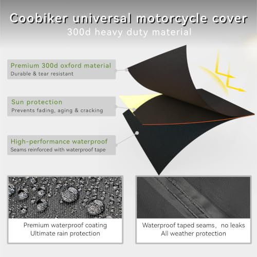 Motorcycle Cover Waterproof Outdoor All Season Protection - size: 104"