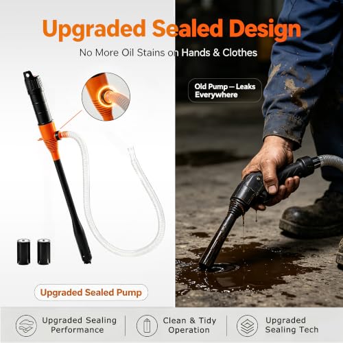 Electric Portable Fuel Transfer Pump，Battery Operated Liquid Transfer Pump, 2.4GPM Liquid & Gasoline Siphon Pump, Long Hose，Handheld Liquid Transfer Pump Nozzle-free. - color: Black+Orange