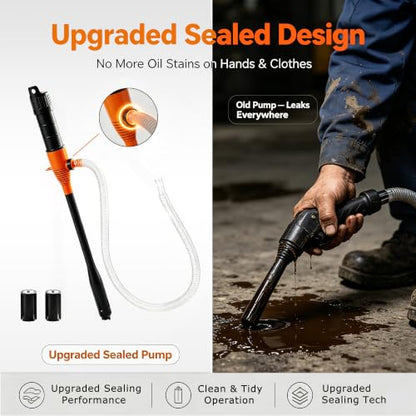 Electric Portable Fuel Transfer Pump，Battery Operated Liquid Transfer Pump, 2.4GPM Liquid & Gasoline Siphon Pump, Long Hose，Handheld Liquid Transfer Pump Nozzle-free. - color: Black+Orange