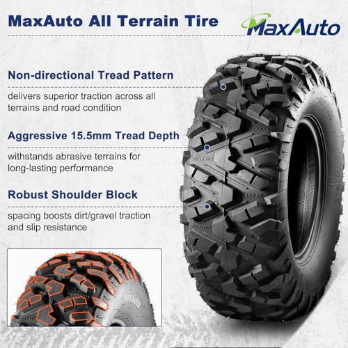 MaxAuto Set of 2 AT25x10-12 ATV UTV Mud Sand Tires,25x10x12 All-Terrain Off-Road Rear Tires,6 PR, Tubeless - size: 25x10-12 Rear