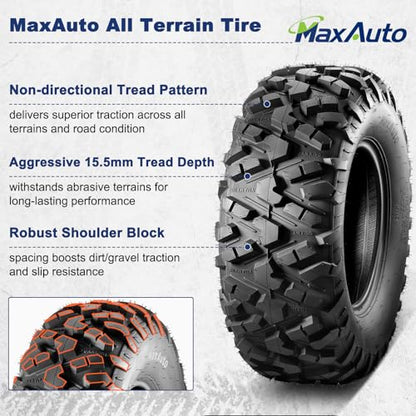 MaxAuto Set of 2 AT25x10-12 ATV UTV Mud Sand Tires,25x10x12 All-Terrain Off-Road Rear Tires,6 PR, Tubeless - size: 25x10-12 Rear