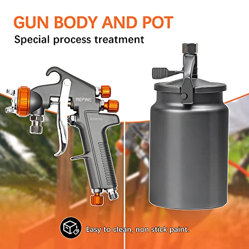 REFINE Siphon Feed Air Spray Paint Gun 1.8mm Nozzle & 1000cc Aluminum Cup