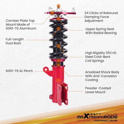 maXpeedingrods Coilovers for Mitsubishi Eclipse 2006-2012, for Mitsubishi Galant 2004-2012, 24 Levels Damper Adjustable Coilovers Suspension Kit, Height Adjustable Lowering Kit, Red - color: Red