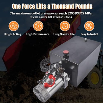 20 Quart Single Acting Hydraulic Pump 12V 3200 PSI - color: Single Acting, size: 20 Quart