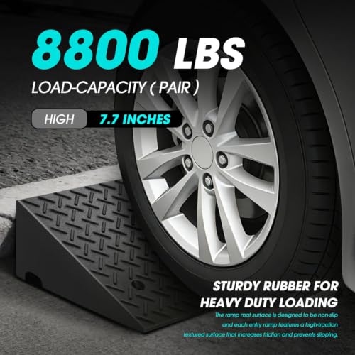 DNA Motoring 2pcs 7.7" Rise Rubber Curb Ramp Heavy Duty Loading Driveway Ramp Threshold Ramp 39 in L x 19.6 in W x 7.7 in H for Loading Dock, Warehouse, Motorcycles, Cars, TOOLS-00654X2 - style: 7.9" 2pc