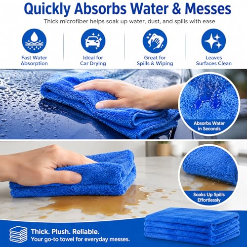 Shimeyao 30 Pcs 16 x 16 Inch Microfiber Car Towels, 500 GSM Edgeless Plush - color: Dark Blue, size: 16 x 16 Inch