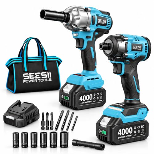 Seesii Impact Wrench & Impact Driver Combo Kit for Auto Repair & Home DIY - color: 665 Ft-lbs / 2x Battery / Impact Driver
