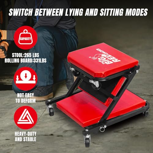 Big RED ATR6036ZER 36" Foldable Z-Creeper Seat: 2-in-1 Garage Shop Creeper for Auto Repair with 6 Wheels, 300 Lbs. Capacity - Red - style: Foldable Z-Creeper