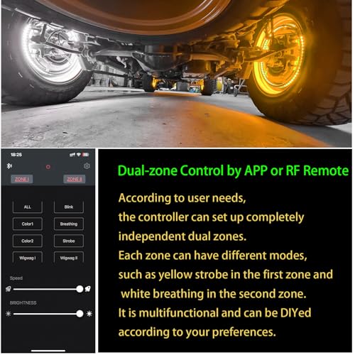 17in 6 Row Wheel Ring Lights Amber White Wheel Light with Amber Turn Signal White Courtesy Fuction,5964 LEDs Waterproof IP68 Rim Lights with APP RF Remote Control - size: 17in