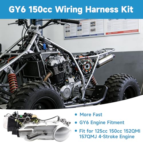 EOPOAYI GY6 150cc Carburetor and Complete Wiring Harness Kit Compatible with 125cc 150cc ATV Taotao 152QMI 157QMJ Engine Roketa Jonway Quad 4 Wheeler Scooter Moped Motorcycle Parts with Solenoid Relay