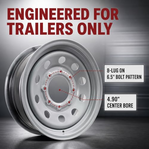 16" Silver Mod Trailer Wheel 8 Lug (8x6.5) Bolt Circle